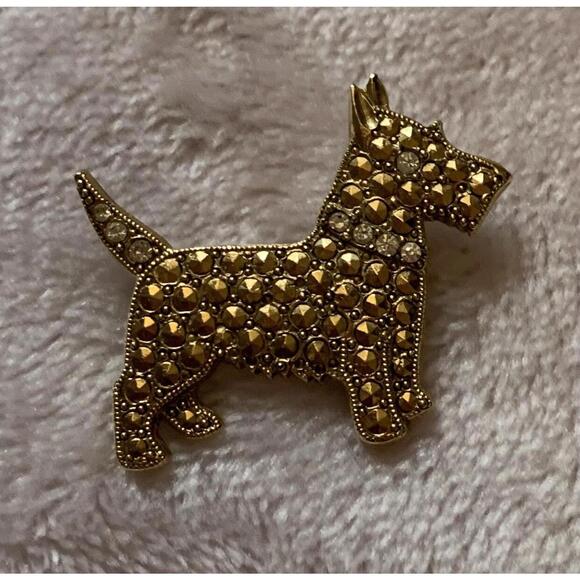 SCOTTIE DOG PENDANT / PIN / BROOCH Gold Tone Rhinestones - Picture 1 of 3